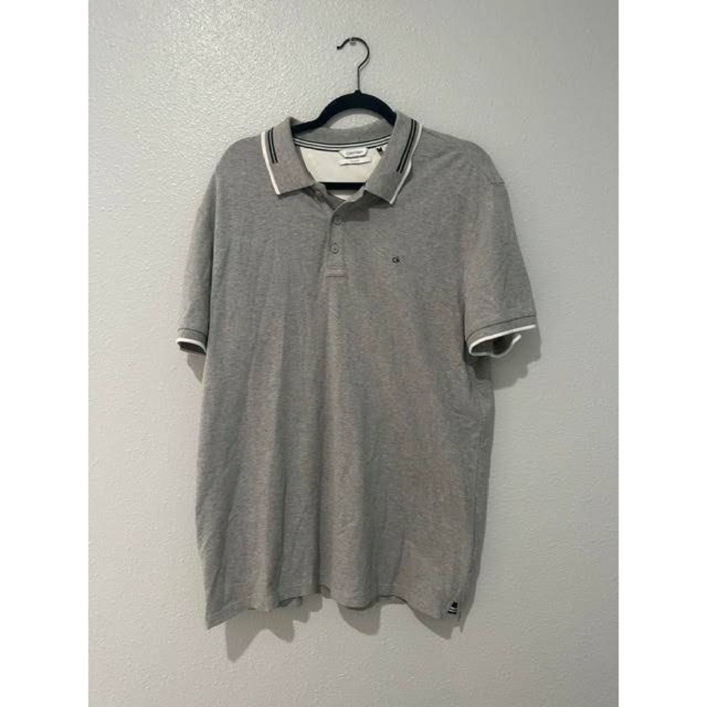 Calvin Klein Mens Grey Stretch Tipped Collar Short Sleeve Polo Shirt Large
